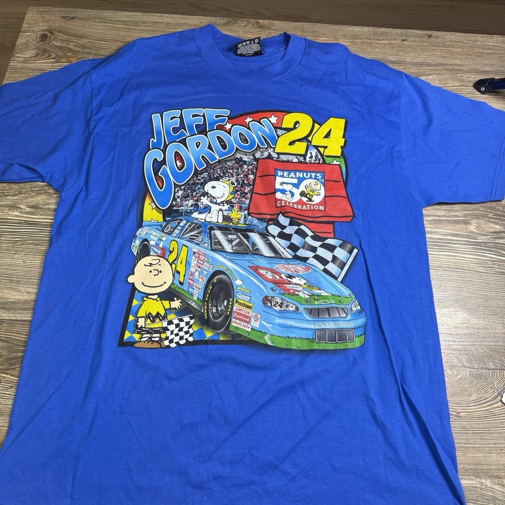 NEW 2000 Vintage Jeff Gordon Snoopy Peanuts 50th Celebration‎ NASCAR T-Shirt L